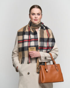 checked cashmere scarf in a luxury box.