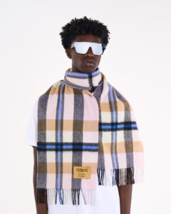 A cashmere scarf in a luxury signature gift box.